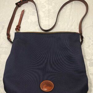 DOONEY & BOURKE Navy Blue Nylon Crossbody Tote Adjustable Leather Straps Red Int